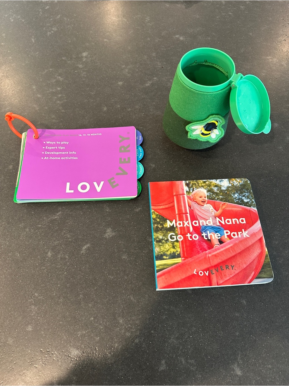 Lovevery Pioneer Play Guide (16-18 months), fuzzy bug shrub & book
